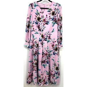 Nanette Lepore Women Shift Dress 8 Sugar Plum Floral Long Sleeve Zip Pleat New